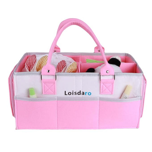 Baby Diaper Caddy Organizer, Portable Diaper Storage Basket for Changing Table, Nursery, Car, Pink