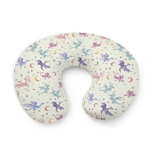 Watercolor Dragon Moon Stars Pattern Nursing Pillow Cover, Unisex Removable Breastfeeding Pillowcase Slipcover for Baby Girls Boys Newborns Toddlers, Cover Only