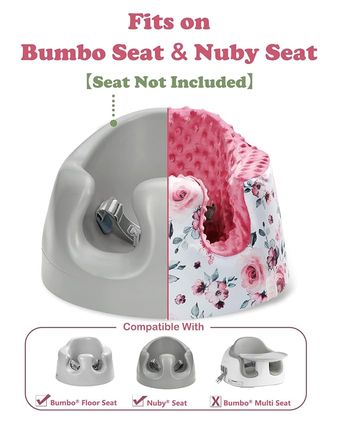BOMOLOUR Seat Cover Compatible with Bumbo Seat and Nuby Seat, Floor Seat Cover for Boys and Girls, Removable Breathable Baby Seat Cover, New Designed, Anti-Slip, Seat Not Included, Red Flower