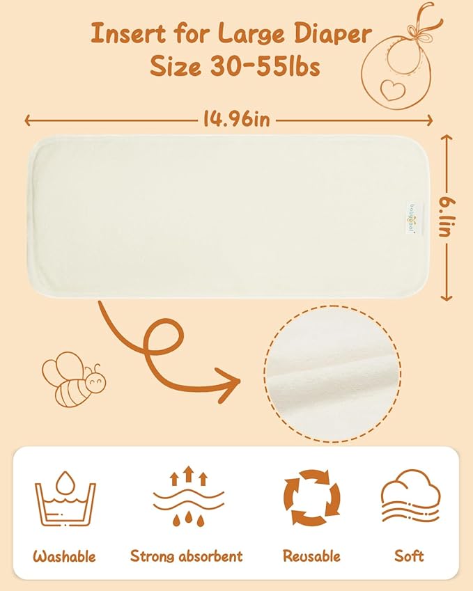 babygoal Large Cloth Diaper Inserts 12pcs for Little Kid,4 Layers Rayon from Bamboo Inserts for babygoal Large Cloth Diapers