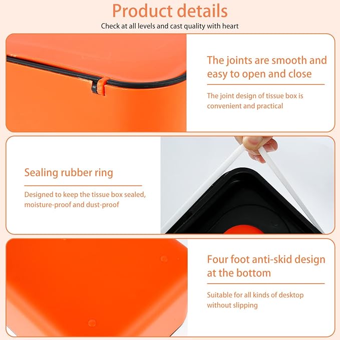 Wipes Dispenser Baby Wipe Holder, Dustproof Refillable Wipe Container Large Capacity Tissues Wipes Case with Moisture Seal Secure Lids Keeps Wipes Fresh for Home Office Bathroom (Orange Black)