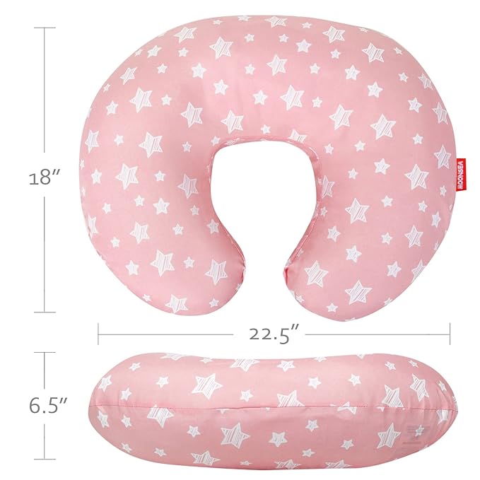 Nursing Pillow Cover for Baby Snug Fits Boppy Nursing Pillows, Super Soft, for Breastfeeding Moms, Pink Star