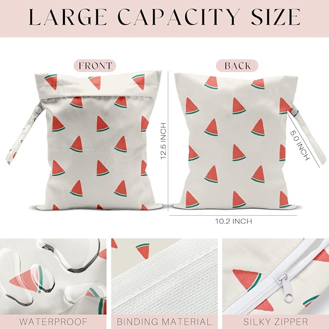 Wet Bag, Wet Dry Bag, Waterproof Swim Bags, Machine Washable Reusable Bags for Beach, Pool, Diapers, and Dirty Yoga Gym Clothes(Cute Watermelon Print
