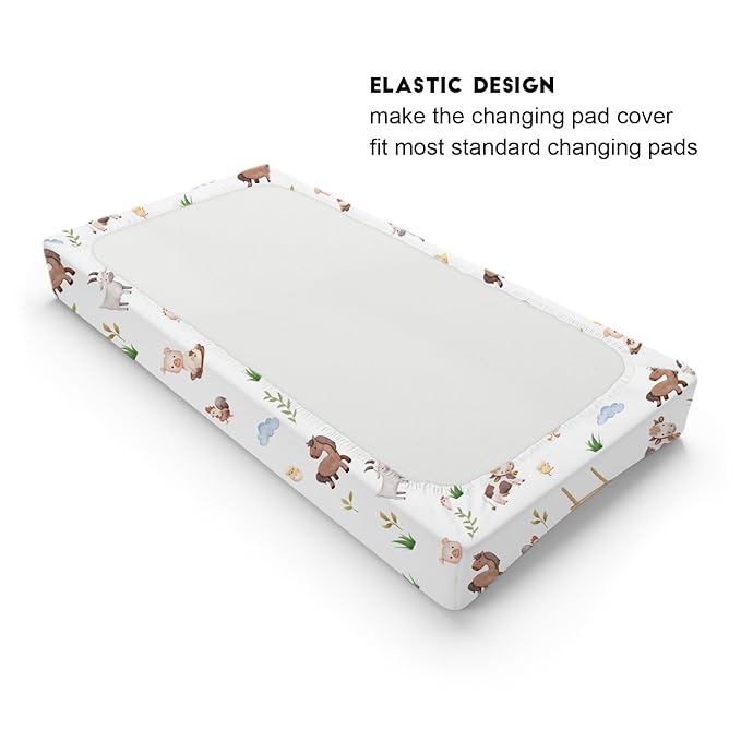 Baby Farm Life Changing Pad Cover for Boy Girl 32''x16'' Farm Animals Pig Goat Horse Cow Chick Rooster Duck Leaves Barn Truck Fitted Changing Pad Sheets Soft Breathable Diaper Change Table Mats