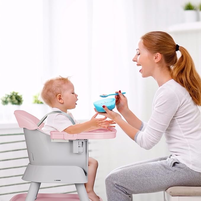 8-in-1 High Chair for Babies and Toddlers, Converts to Dining Booster Seat, Kids Table & Chair Set, Building Block Table, Kids Learning Table, Double Removable Tray, Pink