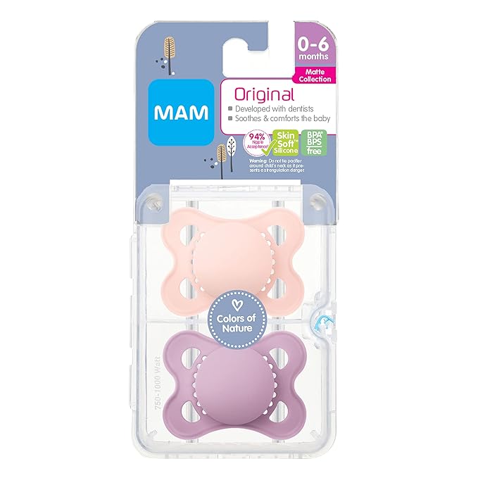 MAM Easy Start Matte Anti-Colic Baby Bottles 9 oz 2 Count Medium Flow Baby Girl & Original Matte Baby Pacifier 0-6 Months Girl 2 Pack