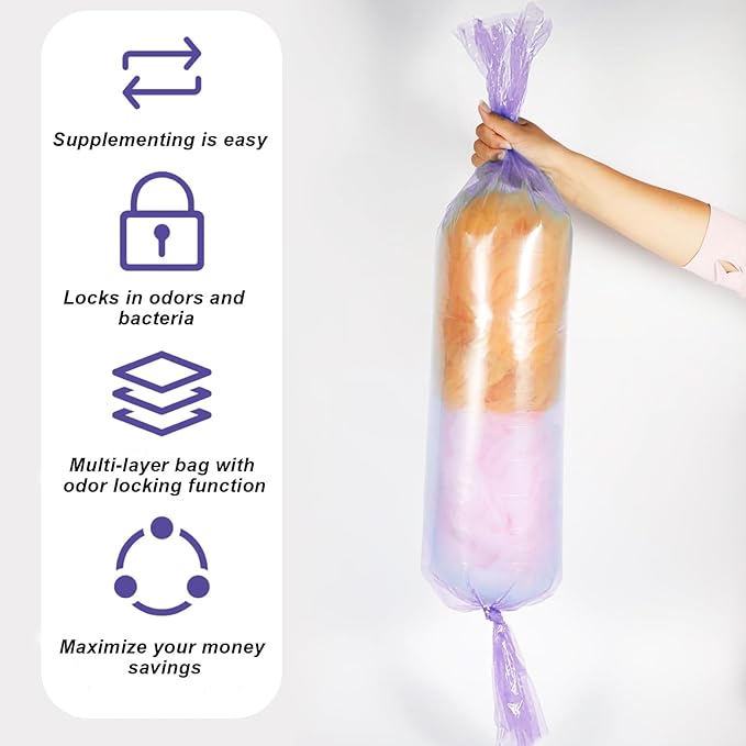 10 Pack Nappy Bin Refills, Scented Nappy Bags Diaper Pail Refill Bags Compatible With Genie/Angelcare/Tommee Tippee/Twist and Click And Spross Refill Cassettes (Purple)