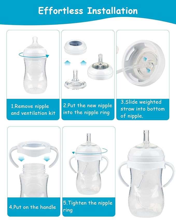 Straw Cup Conversion Kit for Philips Avent Natural Baby Bottles,Weighted Straw Sippy Cup Transition Kit with Soft Nipple and Handles for Toddler, 4-Pack， 8M+