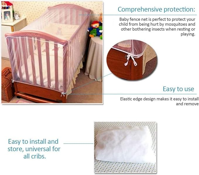 FOXBI Crib Mosquito Net for Baby Bed Universal Size Mesh Crib Netting Mosquito Nets for Children Ultra-Dense Net for Avoiding Kid from Insect Biting Bed Netting Cover Adjustable Crib Mosquito Cover