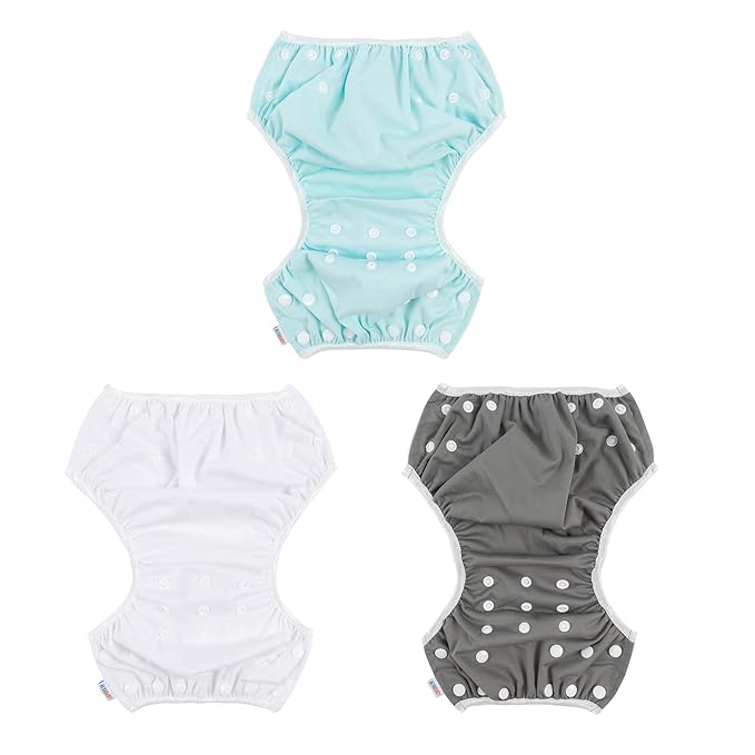 ALVABABY Baby Swim Diapers 3pcs Large Size Reuseable Washable & Adjustable for Swimming Lesson & Blue Gray White 3ZSWY18