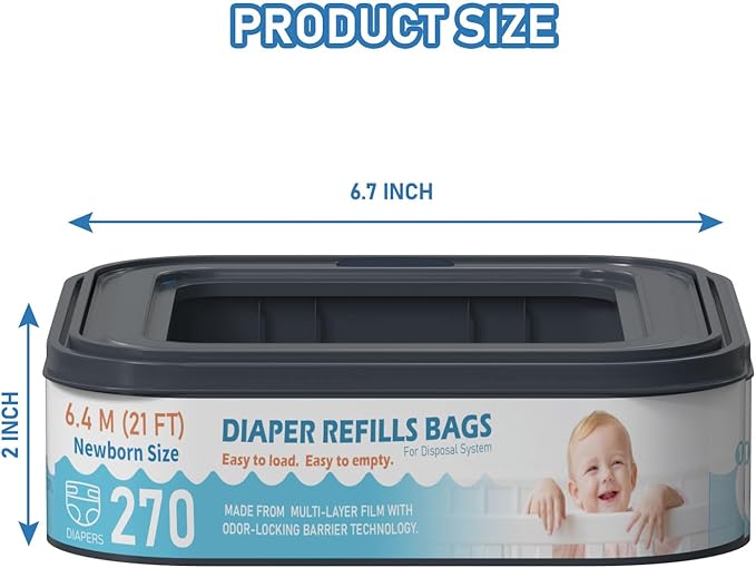 Standard Square Refills Disposal Bags Refill Compatible with Diaper Genie Classic, Compact and Select Pails, Hold Up to 270 Newborn-Sized Diapers Per Refill, Pack of 6