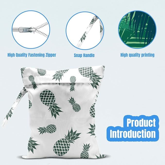 Wet Dry Bag, Wet Bag for Swimsuit, Travel, Beach, Pool, Diapers, Dirty Yoga Gym Clothes, Makeup Bag, Pineapple Summer Vacation Essentials