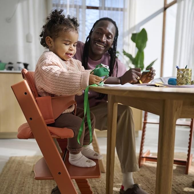 Stokke Tripp Trapp Oak High Chair 2 (Natural), Cushion 2 (Nordic Blue) + Stokke Tray (White) - Includes Chair + Baby Set with Removable Harness for Children 6-36 Months