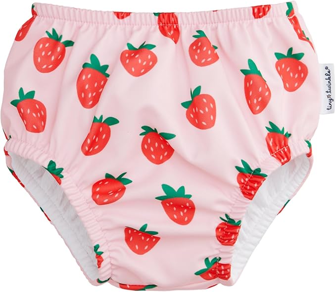 Tiny Twinkle Pull-Up Reusable Swim Diapers 2-Pack | Waterproof and UPF 50+ Sun Protection | Lightweight and Absorbent | Machine Washable(Sherbet Stripes,Strawberries,0-6M)