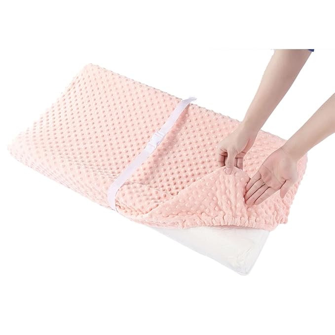 2 Pack Solid Changing Table Pad Cover Cradle Sheet, Fits 32"/34''x16 Contoured Diaper Changing Pad, Dots Plush Changing Table Covers (Pink + Purple)