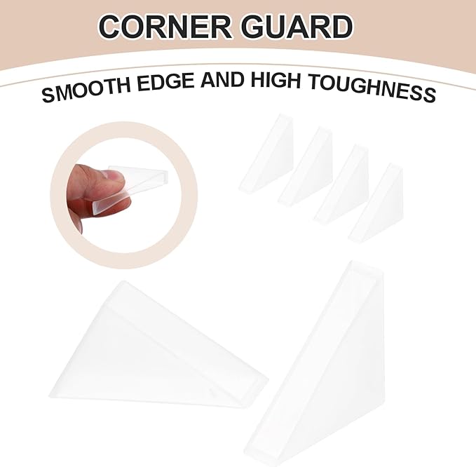 uxcell 60Pcs Triangle Glass Corner Protector, 0.31 x 1.38 Inch Plastic Glass Table Corner Protector Transport Corner Guard for Glass, Ceramics, Wood, and Steel(Right Angle, Clear)