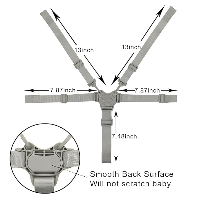 High Chair Straps, Replacement 5 Point Harness Straps for Baby High Chair, Harness Belt for Stroller High Chair Pushchair, Safety and Comfort Material (Grey Button)