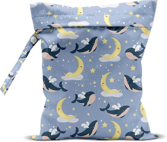 Whale Wet Dry Bags for Diaper Waterproof Swimsuit Washable Reusable Bag for Beach Diapers Dirty Yoga Gym Clothes Plant Gifts for Friend Men Women 12.5x10.2 Inches