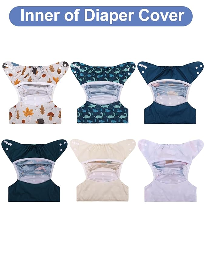 babygoal Cloth Diaper Covers 6 Pack with Wet Bag for Fitted Diapers and Prefolds with Double Gussets, Adjustable and Reusable for Baby Boys
