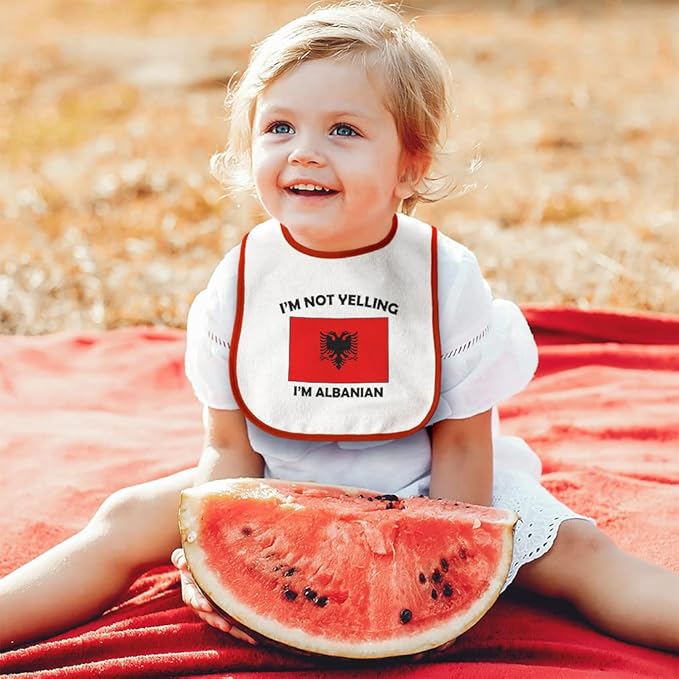Toddler & Baby Bibs Burp Cloths Not Yelling I'm Not Yelling I Am Albanian Albania Countries Cotton Baby Items for Baby Girl & Boy White Design Only