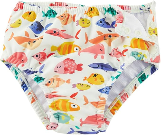Baby Swim Diapers Reusable Washable Infant Diaper Swimsuit with Side Snap UPF 50+ Sun Protection for Pool Beach(0-6 Months,Purple Fish)