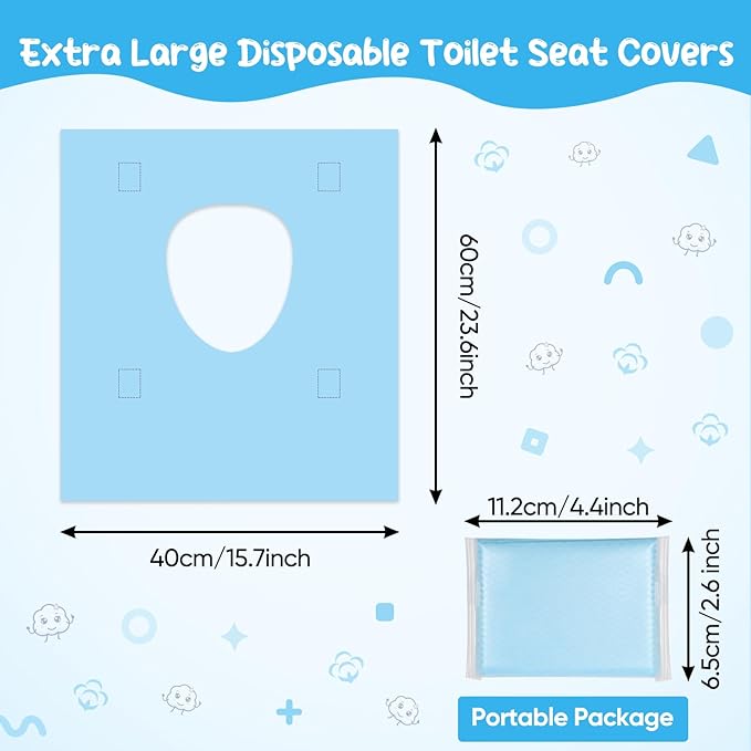 Cottonessence Disposable Toilet Seat Covers (30-Pack) – Waterproof, Individually Wrapped, Portable，Non-Slip Liners for Kids & Adults, Travel & Home Use