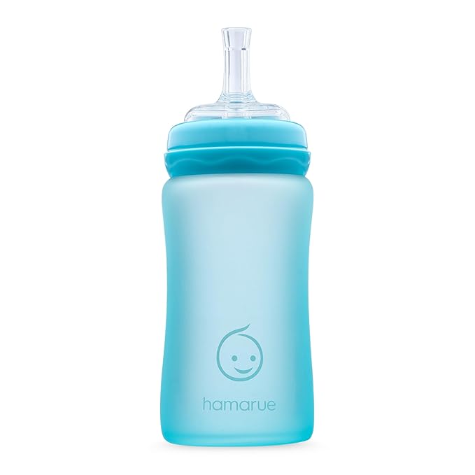 3-in-1 Glass Sippy Cups for Toddlers | Silicone Coated Glass Baby Bottles | Non-Toxic Transition Cup for Baby with Removeable Handles | Baby Straw Cup NB+,3M,6M,12M (Teal, 8 oz)