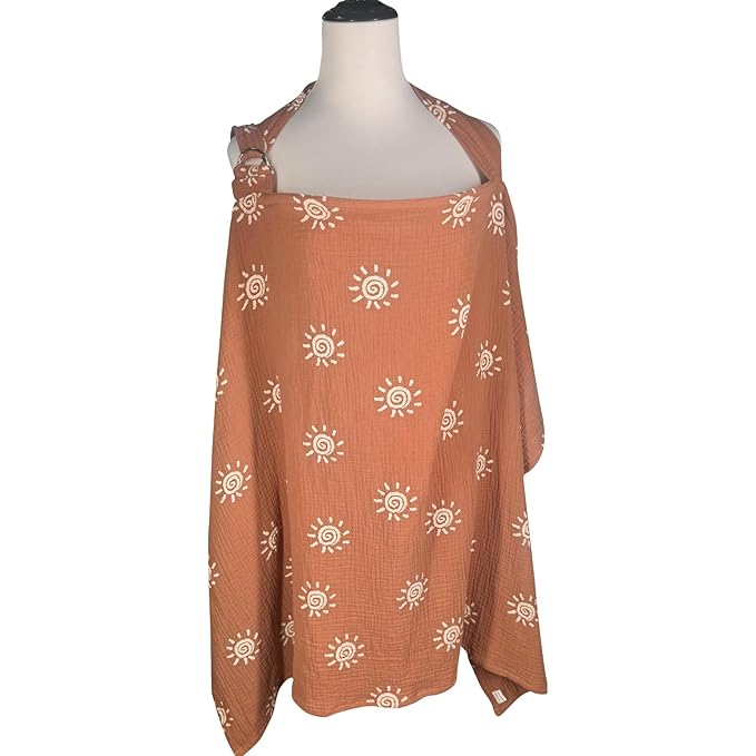 Nursing Cover for Mom Breastfeeding, Baby Privacy Nursing Covers Up Breathable Cotton with Ajustable Hoop for Mother (Brown)