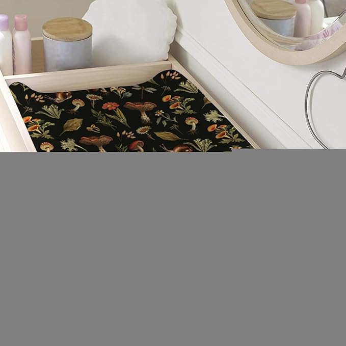 Vintage Mushroom Forest Baby Changing Pad Cover, Soft Breathable Polyester, Black, Newborn to Baby, Changing Pad Cover