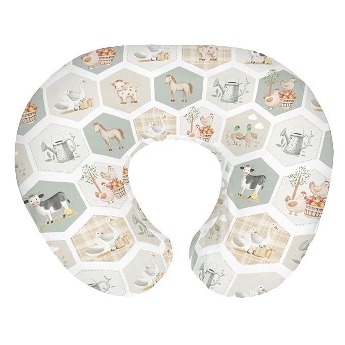 Farm Party Nursing Pillow Covers for Boy Girl Farm Cow Pig Horse Duck Chick Meadow Tractor Nursery Pillow Slipcover for Breastfeeding Pillows Farm Animals Life Soft Stretchy Cover for Newborn Infant