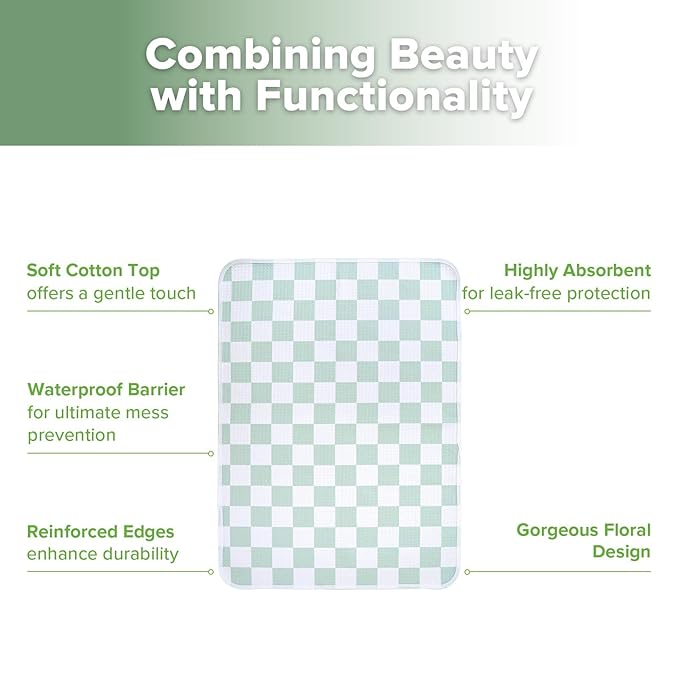 haakaa Waterproof Changing Pad Liners, 100% Cotton, Soft & Breathable (1pc, 19.5" x 27.5" Checkered Days)