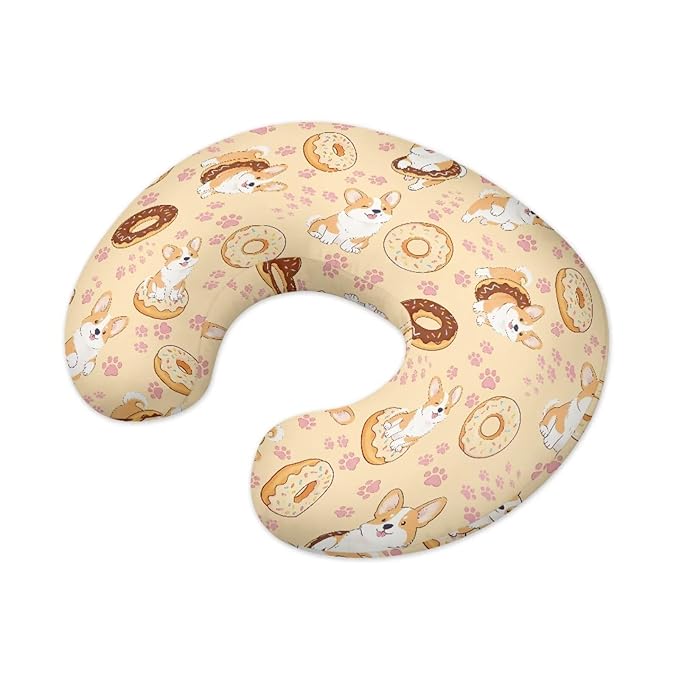 Jeiento Cartoon Corgi Dog Donut Nursing Pillow Cover Puppy Pattern U-Shaped Breastfeeding Pillow Covers Soft Comfortable Slipcovers for Newborn,Baby Boys Girls