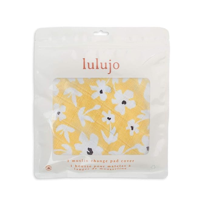 Lulujo Muslin Change Pad Cover - Fitted Changing Pad Cover for Boys and Girls -32"x17", 1 Pack (Yellow Wildflowers)