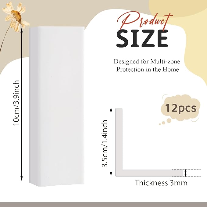 Pangda Baseboard Corners Blocks Self Adhesive Rubber Safety Corner Protectors Proofing Edge Guard Corner Cushion for Wall Furniture Edge(White,12 Pcs)