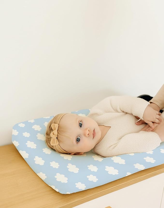 Changing Pad Cover for Baby Boys Girls 2 Pack, Fits Standard 32”×16” Changing Table Pads, Silky Breathable Stretch Knit, Machine Washable (Sunny Morning)