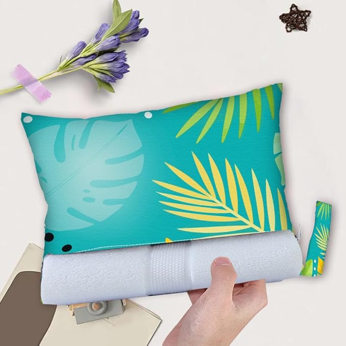2Pcs 2 Sizes Tropical Dry Bag Wet Bag Swimsuit Green Plam Leaf Pattern Polyester Waterproof Sandproof Reusable Storage Zipper Pouches for Friends Swimsuit Travel Dirty Diaper Clothes Gifts