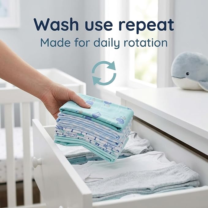 EVERYDAY KIDS 12 Pack Burp Cloths for Baby Boy; Newborn Essential with - Large Absorbent Cotton Flannel Blue/Teal Burping Cloths for Babies with Ocean, Sea Shells, Sailboats and Fish Prints and Solids