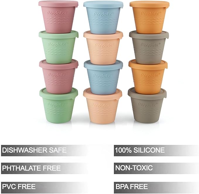 PandaEar 12 Pack Silicone Baby Food Storage Containers & 2 Pack Baby Food Freezer Tray