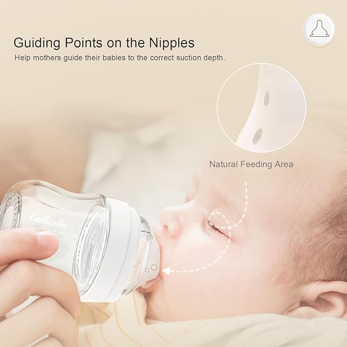 Gulicola Natural Flow Baby Bottle Silicone Nipple Level 2, Medium Flow (M), 3+ Months, 3 Counts (Pack of 1)