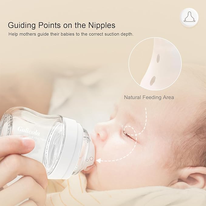 Gulicola Natural Glass Baby Bottles Set 4 Pack, Newborn Boy Breastfeeding Bottles with Slow Flow Nipples, 0 Months+, 3 oz & 5 oz - Black/White