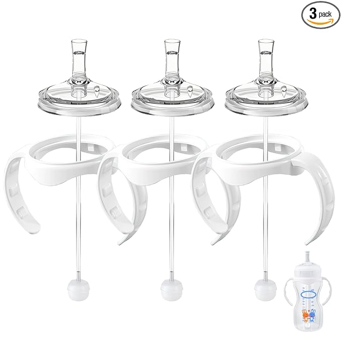 Straw Transition Sippy Cup Conversion Kit for Dr Brown Wide Mouth Baby Bottles, Soft Straw top and Weighted Sippy Cup Kit with Handles, Set of 3