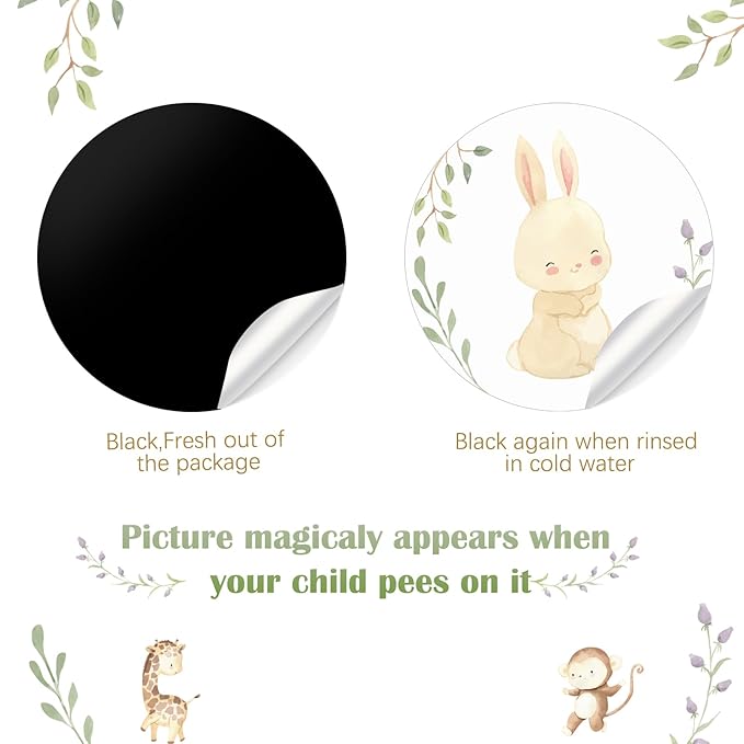 Geyee 24 Pcs Potty Training Stickers Potty You Pee on Toilet Reveal Stickers Chart Reusable Pee Decals Color Changing Seat Toilet Targets for Boys Girls Kids Training Use(Woodland Animal)