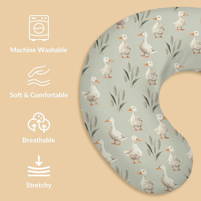 Vintage Duck Reeds Nursing Pillow Covers Watercolor Ducks Leaves Lake Nursing Cover for Breastfeeding Pillows Farm Animal Infant Nursing Slipcover for Baby Boys Girls Newborn