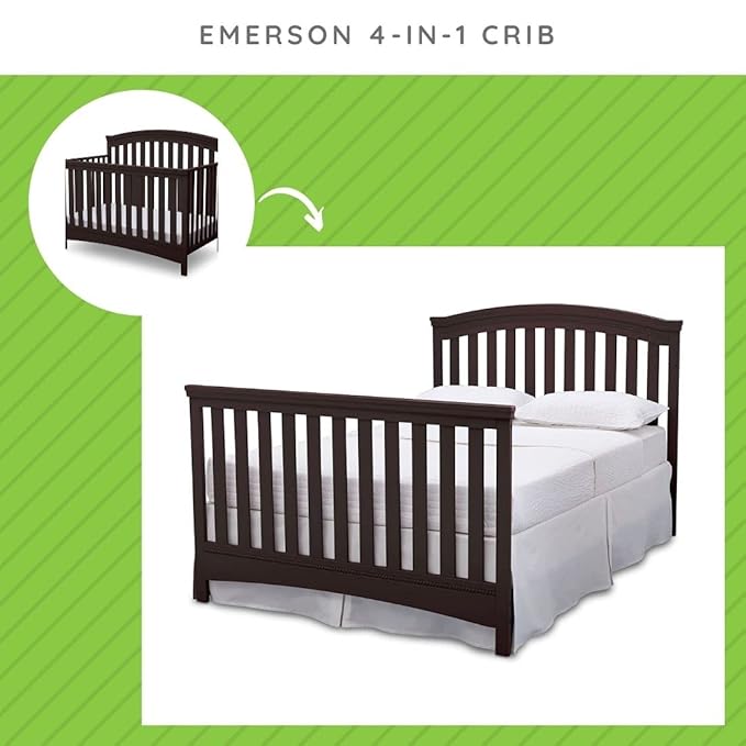 Full-Size Conversion Kit Bed Rails Compatible with Emerson Convertible Crib by Delta Children - Solid Wood Rail #0050 - Toddler & Adult Bed Rail for Full-Size - Baby Furniture (Dark Chocolate - 207)