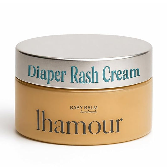 Lhamour Baby Balm 100% Natural Hand Made, 3.53oz Diaper Rash Cream for Baby with Organic Shea Butter, Beeswax, Coconut, Olive, Carrot Oils – Soothing All Purpose Oinment for Sensitive Baby Skin
