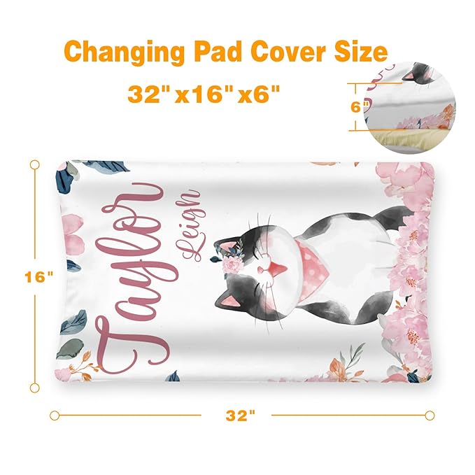 Custom Changing Pad Cover Set - Jersey Knit Comfy CozyUltra Soft Unisex Diaper Changing Table Covers with Personalized Name for Baby Boys Girls - Waterproof Ultra Soft 4 Pcs Set Style10