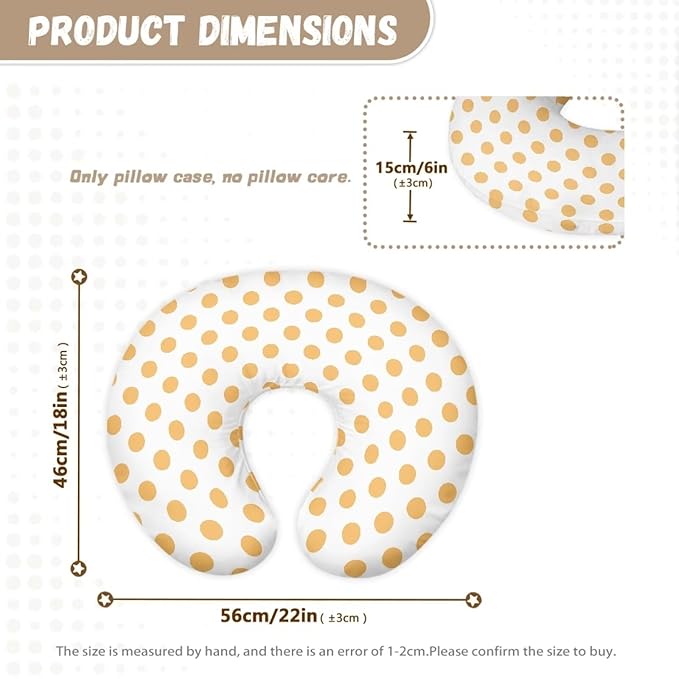 Yellow Dots Nursing Pillow Cover, Stretchy Soft Fabric Removable Covers for Breastfeeding Pillows Safely Fits On Standard Infant Nursing Pillows