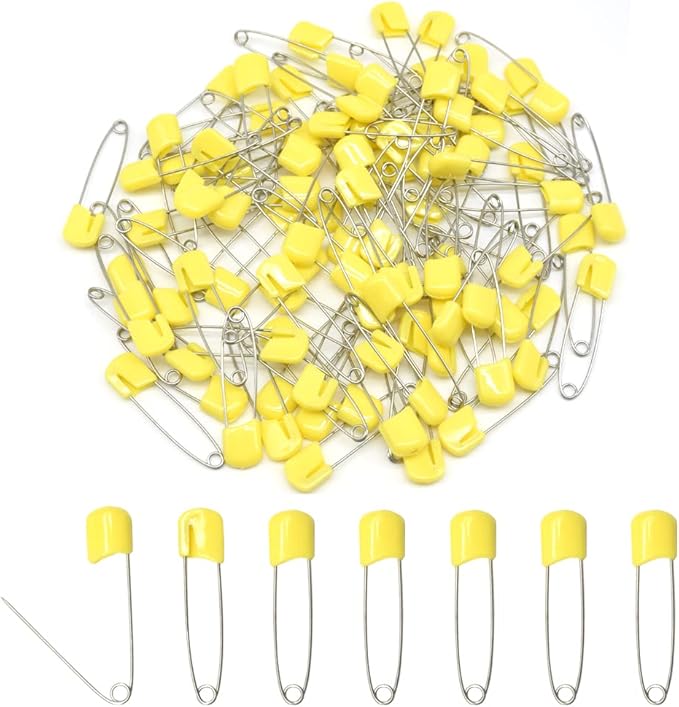 50 PCS Safety Pin 54mm/2.2in Baby Diaper Pins for Cloth Plastic Head Baby Pins for Diapers Stainless Steel Cloth Pins with Locking Closures Nappy Pin for Crafts（DT/Yellow）