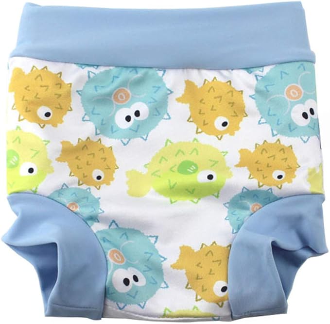 Swim Nappies for Baby Girls and Boys Reusable and Toddler Swim Diaper High-Waisted Swimming Shorts (6-12 Months, Light Blue+Green)