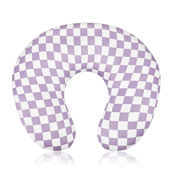 DILIMI Nursing Pillow Cover, Stretchy Removable Case for Breastfeeding Pillows, Ultra Soft Comfortable Slipcover for Baby Girl and Boy, Purple Checkered